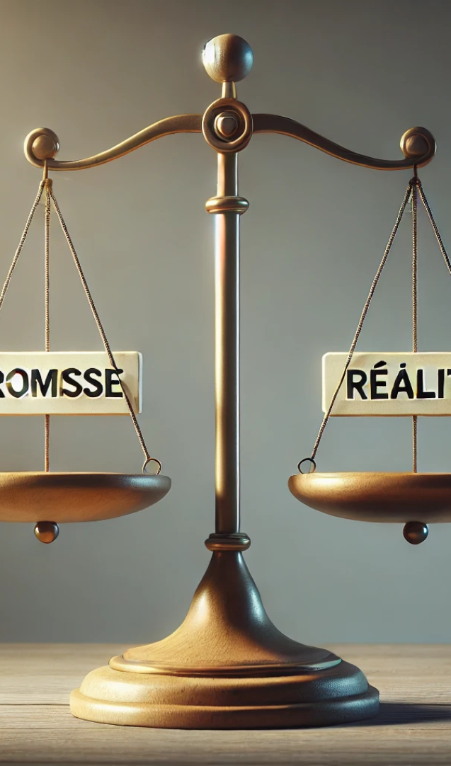 dalle-2025-02-03-15-41-50-a-symbolic-image-of-a-balance-scale-with-two-sides-labeled-promesse-and-realite-the-scale-is-perfectly-balanced-representing-alignment-between-w