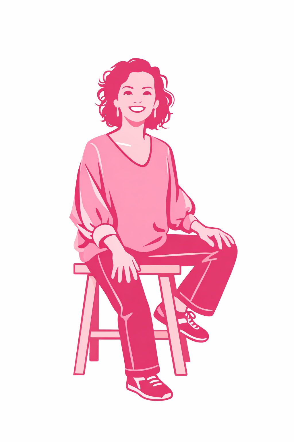 Femme souriante sur un tabouret rose